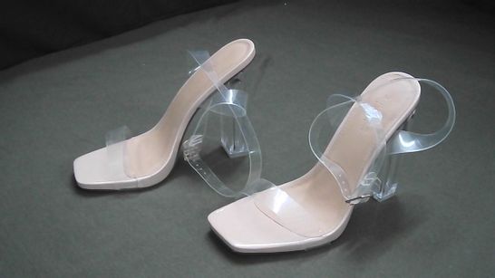 TRUFFLE COLLECTION NUDE WIDE FIT CLEAR HIGH BLOCK HEEL STRAPPY SANDALS UK SIZE 6 
