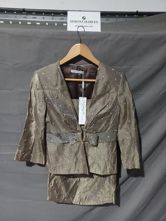 GINA BACCONI 3 PIECE SKIRT SUIT IN OLIVE GREEN - SIZE 14