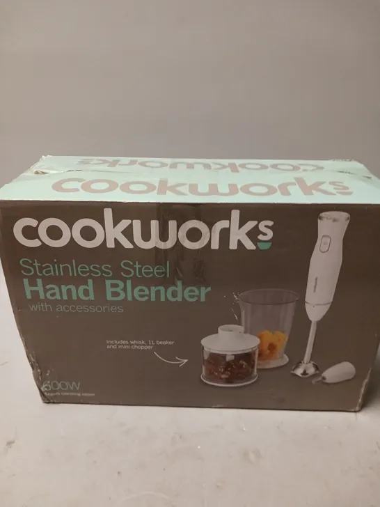 COOKWORKS STAINLESS STEEL HAND BLENDER WITH ACCESSORIES WHITE