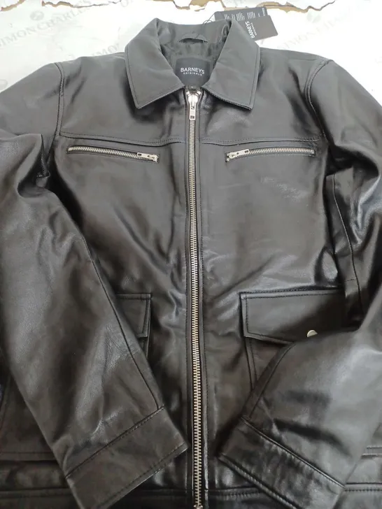 BARNEYS FAUX LEATHER BLACK JACKET - LARGE