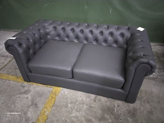 DESIGNER GREY LEATHER TWO SEATER CHESTERFIELD SOFA 