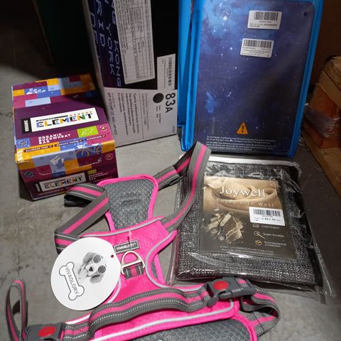 PALLET OF ASSORTED PRODUCTS TO INCLUDE; PINK DOG VEST HARNESS, BLUE STAR IPAD 10.9 CASE, NATURES ELEMENT ORGANIC WHEAT GRANOLA, ETC