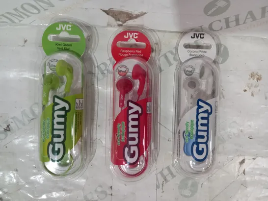 BOX OF APPROXIMATELY 20 ASSORTED JVC GUMY STEREO HEADPHONES IN VARIOUS COLOURS