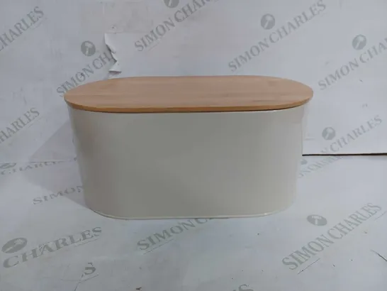 CREAM BREAD BIN WITH WOODEN TOP