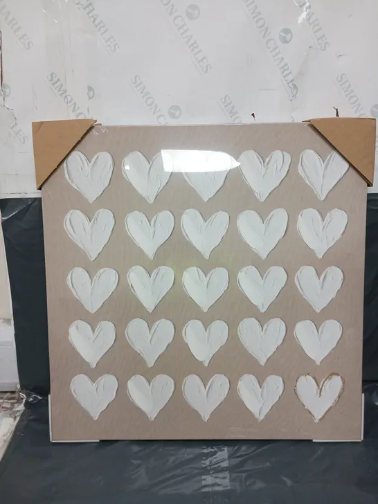 PRINTED WHITE HEARTS CANVAS WALL ART 