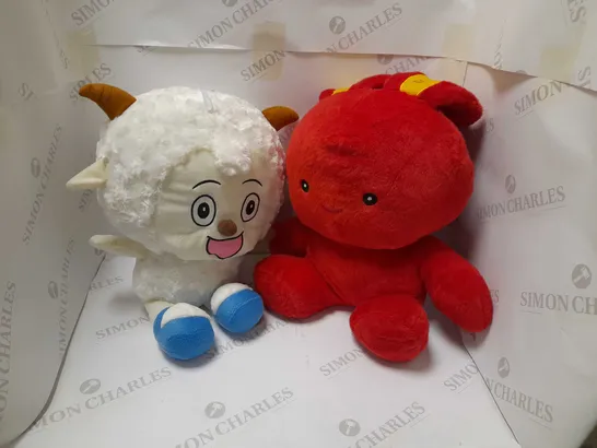 TWO ASSORTED BRAND NEW SOFT TOYS TO INCLUDE; PLEASANT THE GOAT & RED CHINESE STYLE RABBIT