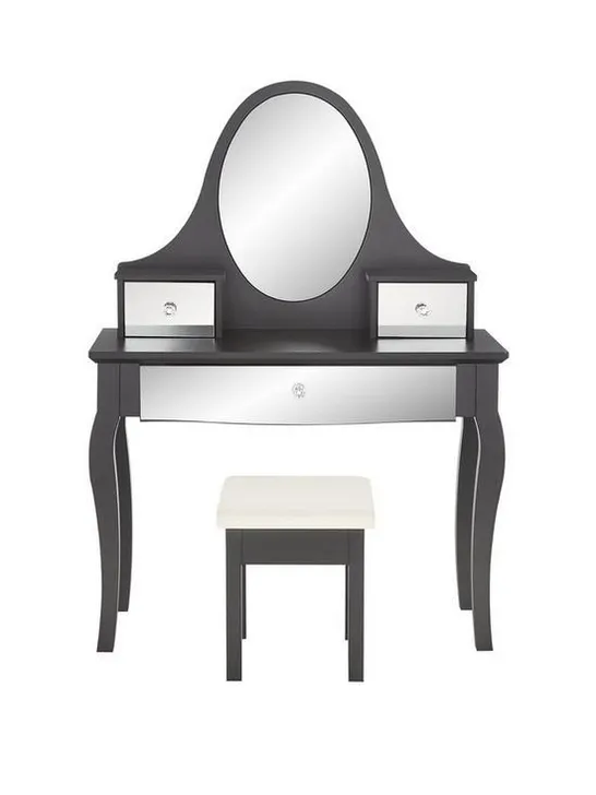 BOXED GRADE 1 SANDY MIRROR DRESSING TABLE & STOOL BLACK/MIRROR