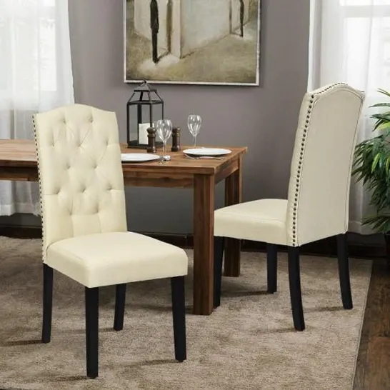 BOXED SET OF 2 TUFTED UPHOLSTERED DINING CHAIRS - BEIGE