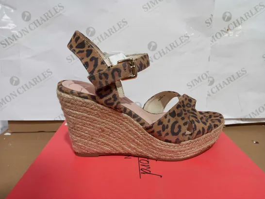 BOXED RUTH LANGSFORD WEDGE SANDALS, LEOPARD, UK 4