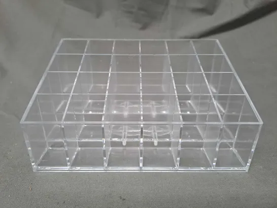 BOX OF APPROXIMATELY 40 24-SLOT ACRYLIC MAKE-UP ORGANISERS