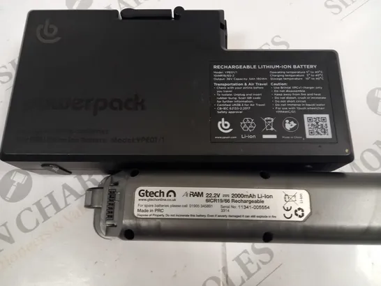 LOT OF 2 UNBOXED BATTERIES TO INCLUDE GTECH AIR RAM AND BRINTAL 36V POWER PAK