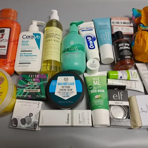 LOT OF ASSORTED HEALTH AND BEAUTY ITEMS TO INCLUDE CERAVE BLEMISH CONTROL CLEANSER, BODY SHOP SHAVING CREAM AND ELF BROW LIFT