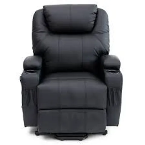 BOXED CINE BLACK FAUX LEATHER RISE RECLINER CHAIR (2 BOXES)