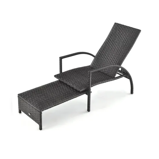 BOXED COSTWAY PATIO CHAISE LOUNGE OUTDOOR RATTAN LOUNGE CHAIR WITH RETRACTABLE OTTOMAN