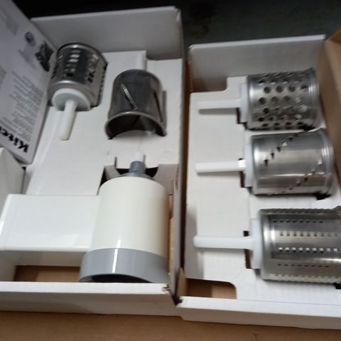 KITCHEN AID SLICER/SHREDDER STAND MIXER ATTACHMENT AND DRUMS - 2 BOXES