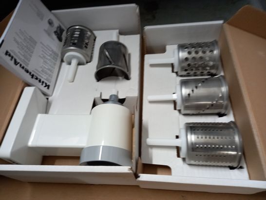 KITCHEN AID SLICER/SHREDDER STAND MIXER ATTACHMENT AND DRUMS - 2 BOXES