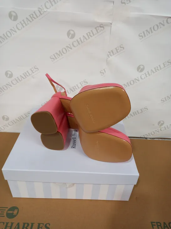 BOXED PAIR OF RUSSELL & BROMLEY PINK HIGH HEELS SIZE38