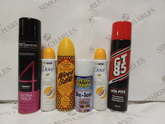 APPROXIMATELY 15 ASSORTED AEROSOL PRODUCTS TO INCLUDE TRESEMMÉ HAIRSPRAY, DOVE ADVANCED CARE, WOOD SILK, ETC - COLLECTION ONLY