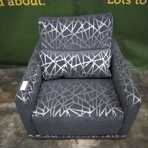 QUALITY BRITISH DESIGNER LOUNGE CO GREY FABRIC SWIVEL ARMCHAIR GEOMETRIC PATTERN