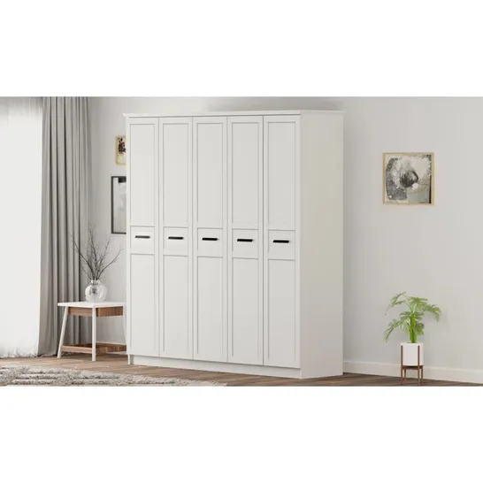 BOXED SCHAEFER 5 DOOR MANUFACTURED WOOD WARDROBE (5 BOXES)