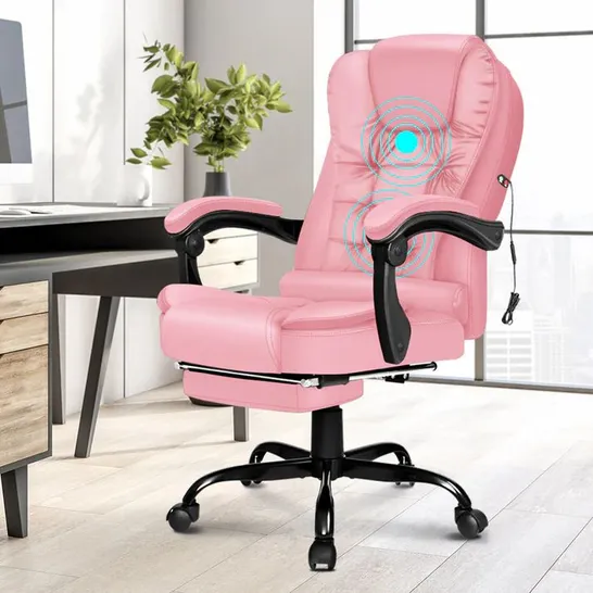 BOXED ELFORDSON MASSAGE OFFICE CHAIR WITH FOOTREST EXECUTIVE GAMING SEAT LEATHER PINK