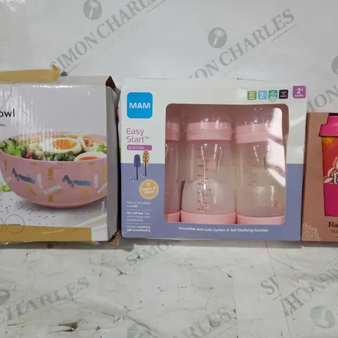 BOX OF APPROXIMATELY 15 ASSORTED HOUSEHOLD ITEMS TO INCLUE BAMBOO TRAVEL MUG, EASY START ANTI-COLIC BABY BOTTLES, LARGE BOWL FOR RAMEN AND PASTA, ETC