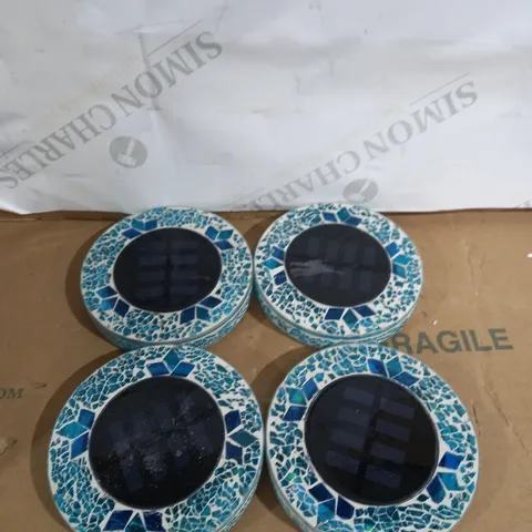 BELL & HOWELL SET OF 4 GLASS MOSAIC DESIGN SOLAR DISK LIGHTS