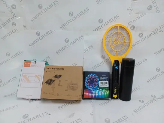 BOX OF APPROX 15 ASSORTED ITEMS TO INCLUDE -5050RGB LED STRIP LIGHT - SOLAR FLOOD LIGHT - FLINTRONIC 500ML LED TRAVEL ECT