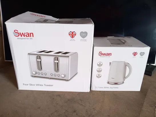 BOXED SWAN TOASTER 4-SLICE AND KETTLE IN WHITE