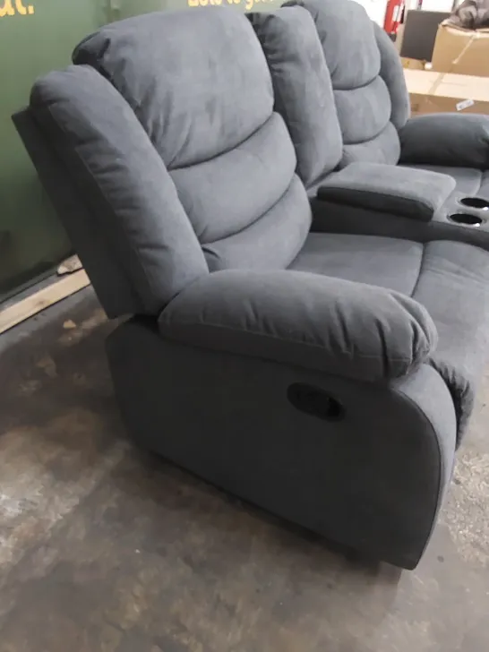 DESIGNER SORRENTO SLATE GREY PLUSH FABRIC UPHOLSTERED 2 SEATER MANUAL RECLINER SOFA