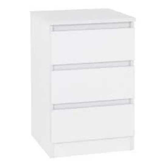 BOXED MALVERN 3 DRAWER BEDSIDE TABLE WHITE