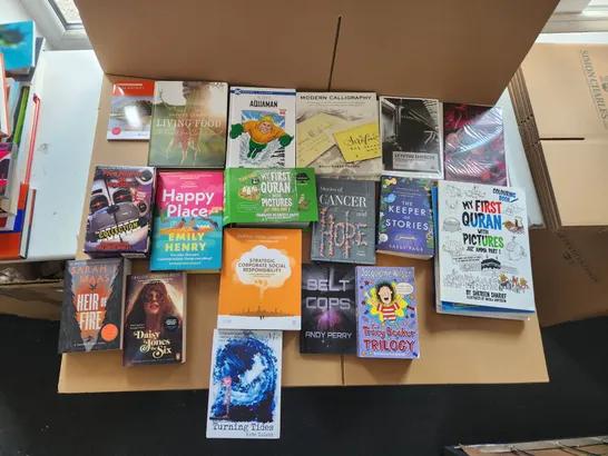 CAGE OF A SIGNIFICANT QUANTITY OF ASSORTED BOOKS BY MAX GLADSTONE, TATSUKI FUJIMOTO, CAITLIN MORAN, JULIA QUINN, ROBERT GREENE, REBECCA BIRELL, ETC