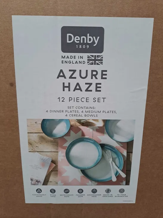 BOXED DENBY 12 PCE CROCKERY SET IN AZURE HAZE 