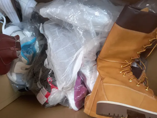 BOX OF APPROXIMATELY 15 ASSORTED PAIRS OF SHOES AND FOOTWEAR ITEMS IN VARIOUS STYLES AND SIZES TO INCLUDE SPEEDO, FITFLOP, DOLLY WEARS, ETC