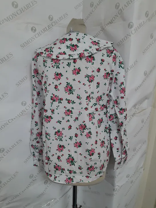 BOUTIQUE BY HAWES & CURTIS PRETTY ROSES BLOUSE IN WHITE/PINK SIZE S