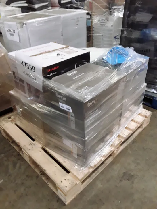 PALLET OF APPROXIMATELY 8 ASSORTED UNPROCESSED RAW RETURN MICROWAVES TO INCLUDE;