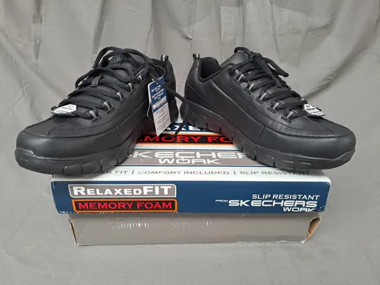 BOXED PAIR OF SKECHERS SLIP-RESISTANT SHOES IN BLACK UK SIZE 8