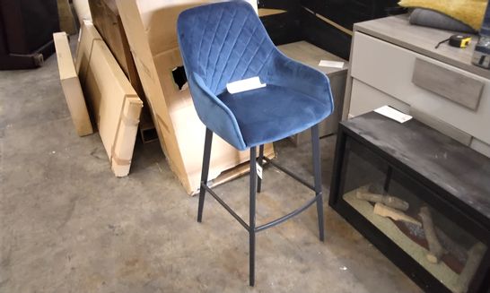 DESIGNER DARK BLUE VELVET FABRIC DINING STOOL 