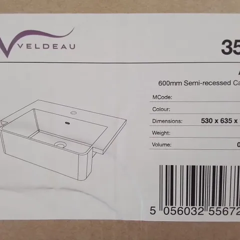 BRAND NEW BOXED VALDEAU 600MM SEMI-RECESSED CAST BASIN 