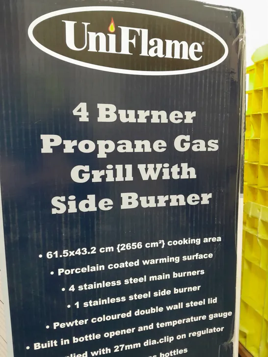 BOXED BRAND NEW UNIFLAME 4 BURNER PROPANE GAS GRILL WITH SIDE BURNER BBQ - COLLECTION ONLY