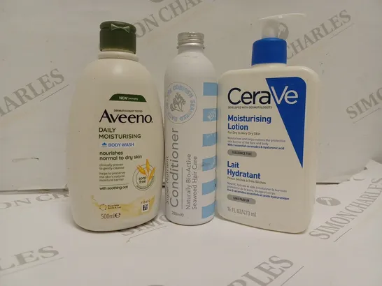 APPROXIMATELY 10 ASSORTED HEALTH AND BEAUTY PRODUCTS TO INCLUDE AVEENO DAILY MOISTURISING BODY WASH, CERAVE MOISTURISING LOTION, THE CORNISH SEAWEED BATH CO SUPER NUTRIENT CONDITIONER