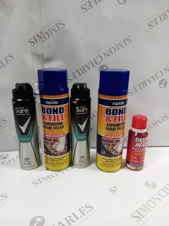 APPROXIMATELY 15 ASSORTED AEROSOLS TO INCLUDE SURE MEN, DEEP HEAT, BOND & FILL ETC. 