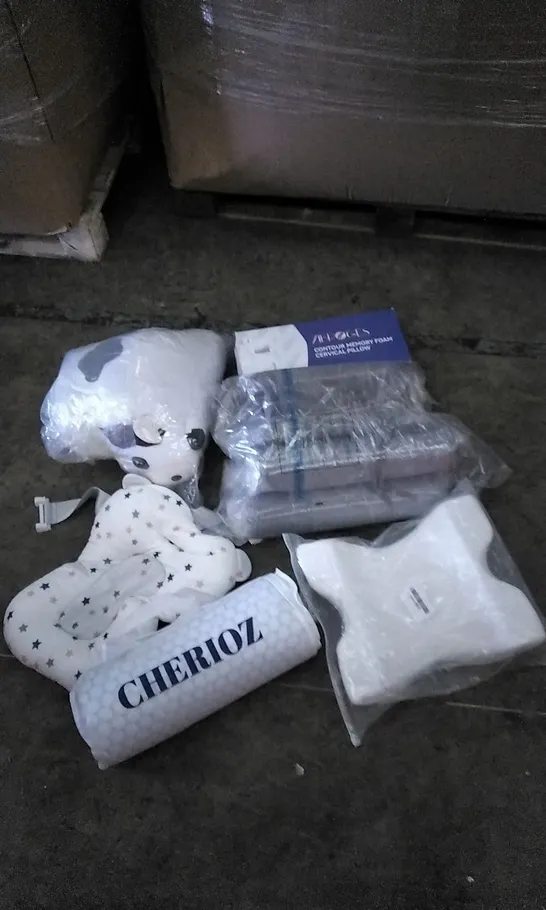 PALLET OF ASSORTED HOUSEHOLD GOODS TO INCLUDE CHERIOZ PILLOW, CERVICAL PILLOW, AND ANIMAL POLISHES ETC.