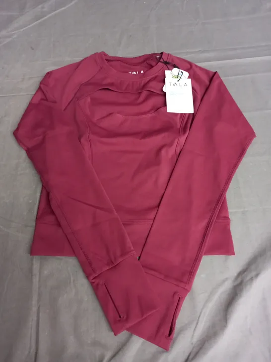 TALA SKIN LUXE CUTOUT LONG SLEEVE TOP IN DARK CHERRY SIZE M