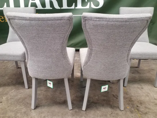 SET OF 4 BEWLEY LIGHT GREY FABRIC BUTTON BACK DINING CHAIRS (GREY LEG)