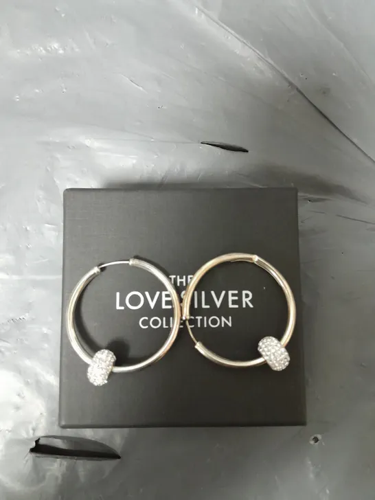 THE LOVE SILVER COLLECTION STERLING SILVER 40MM CRYSTAL GLITTER SLIDER HOOPS