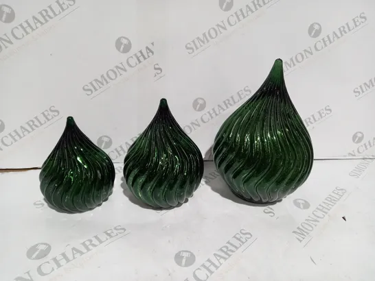 SET OF 3 GLASS RAINDROP ORNAMENTS 