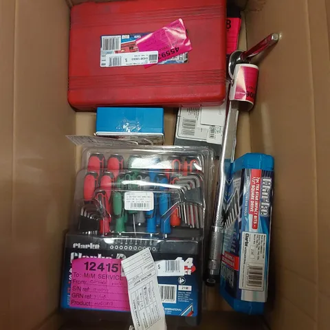 BOX OF ASSORTED TOOLS AND ACCESSORIES 