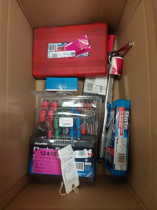 BOX OF ASSORTED TOOLS AND ACCESSORIES 