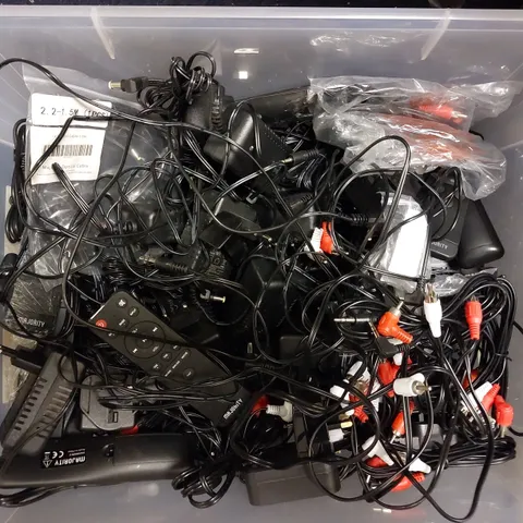 BOX OF APPROX 30 ASSORTED CABLES AND REMOTES FOR VARIOUS ITEMS